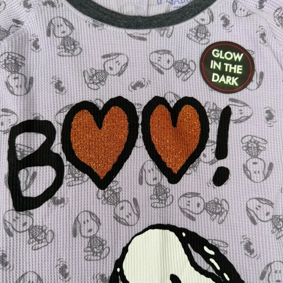 Girl’s Peanuts Thermal Snoopy Halloween Boo Skeleton Bats Long Sleeve Shirt XL - Picture 4 of 16